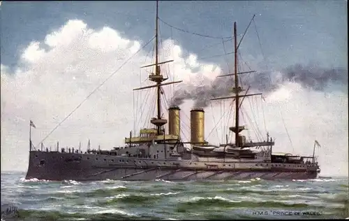 Künstler Ak Britisches Kriegsschiff, HMS Prince of Wales, Battleship