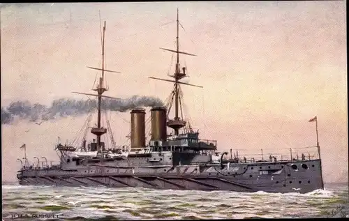 Künstler Ak Britisches Kriegsschiff, HMS Russell, Battleship