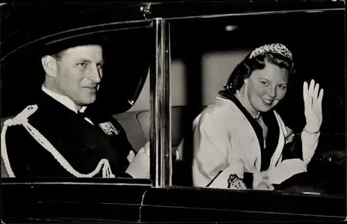 Ak Prinzessin Beatrix der Niederlande, Prinz Philip, rijtoer door Amsterdam 1958