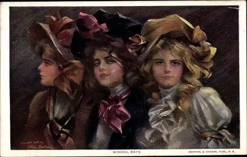 Künstler Ak Boileau, Philip, School Days, drei Mädchen mit Hüten