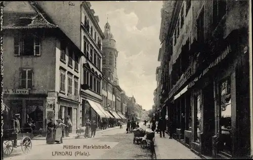 Ak Landau in der Pfalz, Mittlere Marktstraße, Geschäfte