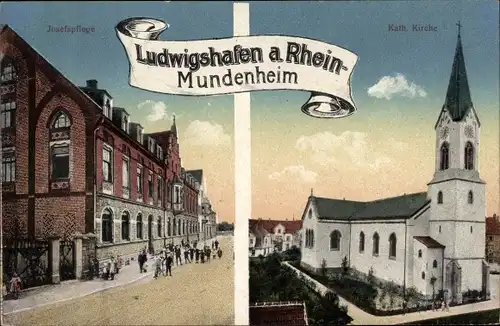Ak Mundenheim Ludwigshafen am Rhein, Josefspflege, Katholische Kirche