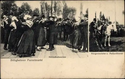 Ak Billigheim Ingenheim in der Pfalz, Billigheimer Purzelmarkt, Holzschuhwalzer, Bürgermeister