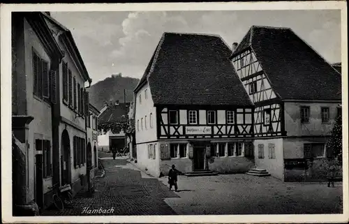 Ak Hambach Neustadt an der Weinstraße, Partie am Gasthaus zum Engel, Fachwerkhaus