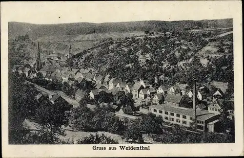 Ak Weidenthal, Blick auf den Ort, Kirche, Fabrik, Wald