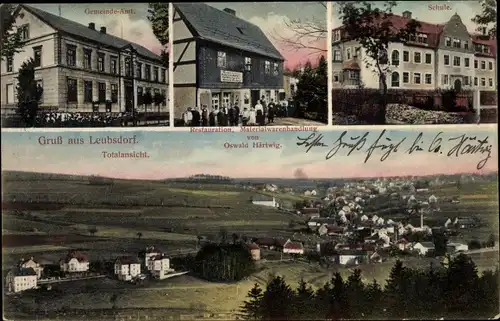 Ak Leubsdorf in Sachsen, Gemeindeamt, Restauration u. Handlung, Schule, Panorama