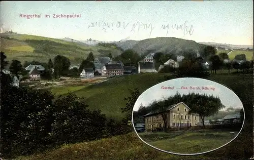 Ak Ringethal Mittweida in Sachsen, Gasthof, Bes. Bernh. Röhring, Panorama