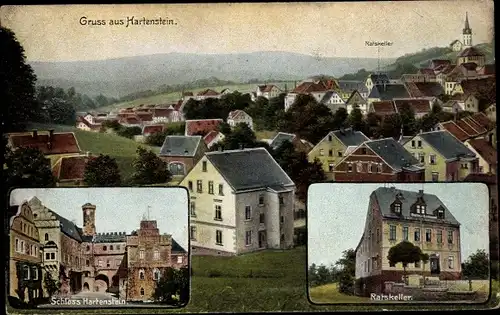 Ak Hartenstein im Erzgebirge Sachsen, Schloss, Ratskeller, Panorama