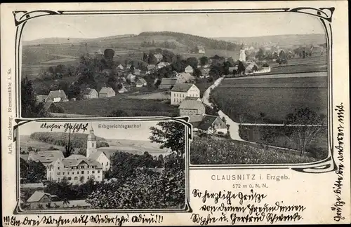 Ak Clausnitz Rechenberg Bienenmühle im Erzgebirge, Erbgerichtsgasthof, Panorama vom Ort