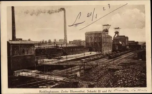 Ak Recklinghausen im Ruhrgebiet, Zeche Blumenthal, Schacht III und IV