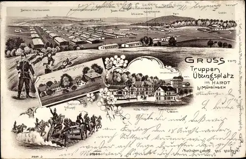 Litho Münsingen in Württemberg, Truppenübungsplatz, Baracken, Ludwigshöhe