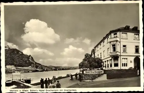 Ak Mehlem Bad Godesberg Bonn am Rhein, Böhm's Hotel Drachenfels, Rheinanleger