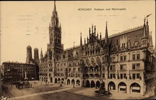 Ak München Bayern, Rathaus, Marienplatz