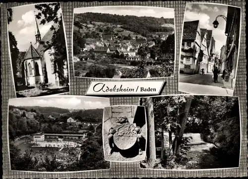 Ak Adelsheim in Baden, Panorama, Kirche, Freibad, Straßenpartie