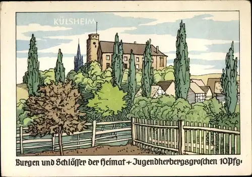 Ak Külsheim in Baden, Schloss, Jugendherbergsgroschen, Burgen und Schlösser der Heimat