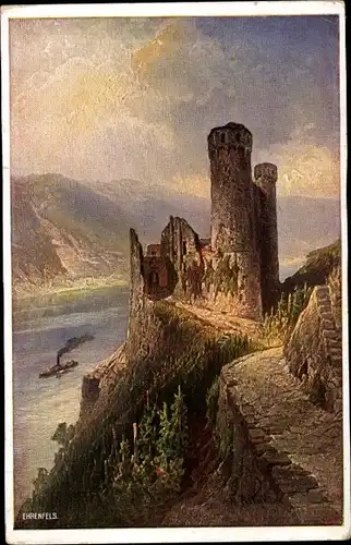 Künstler Ak Rüdesheim am Rhein, Ruine Ehrenfels