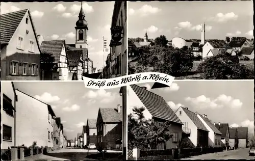 Ak Wörth, Blick auf den Ort mit Häusern, Kirche, Straße