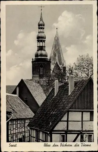 Ak Soest in Westfalen, über den Dächern die Türme