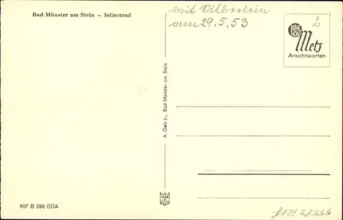 Ak Bad Münster am Stein Ebernburg, Salinenrad