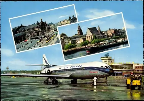 Ak Wedel an der Elbe, Flughafen, Air France Flugzeug, Bahnhof, Stadt