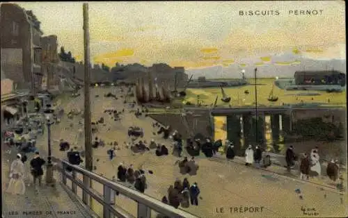 Künstler Ak Le Tréport Seine Maritime, Promenade, Biscuits Pernot, Werbung
