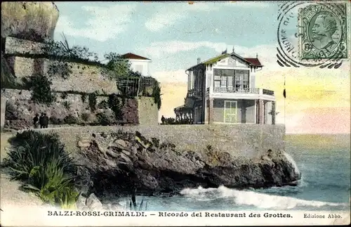 Ak Grimaldi di Ventimiglia Liguria, Balzi Rossi, Ricordo del Restaurant des Grottes