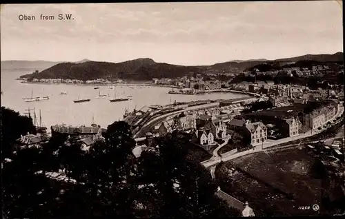 Ak Oban Schottland, Blick von Südwest auf die Stadt, Panorama