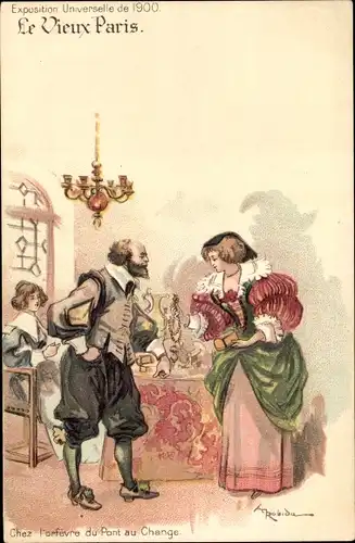 Künstler Litho Robida, A., Exposition Universelle de 1900, Chez l'orfevre du Pont au Change