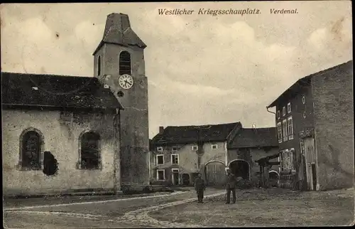 Ak Verdenal Lothringen Meurthe et Moselle, Kirche, westl. Kriegsschauplatz, deutsche Soldaten, 1. WK