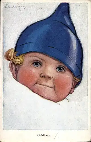 Künstler Ak Lindeberg, C., Goldhansi, Kind mit blauer Mütze