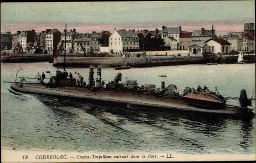 Ak Cherbourg Manche, Torpilleur entrant dans le Port