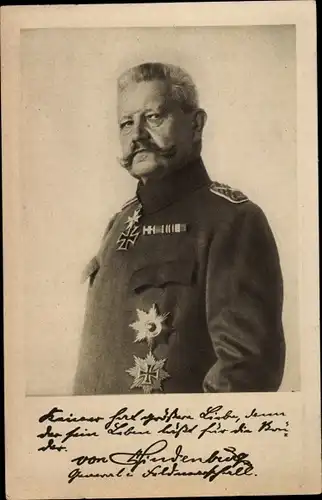 Ak Generalfeldmarschall Paul von Hindenburg, Portrait, Uniform, Ludendorff Spende