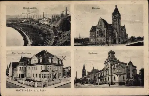 Ak Hattingen im Ennepe Ruhr Kreis, Henrichshütte, Rathaus, Ev. Gemeindehaus, Kreishaus