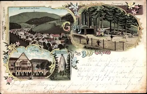 Litho Bad Grund im Harz, Spielplatz, Kurhaus, Hirschenstein