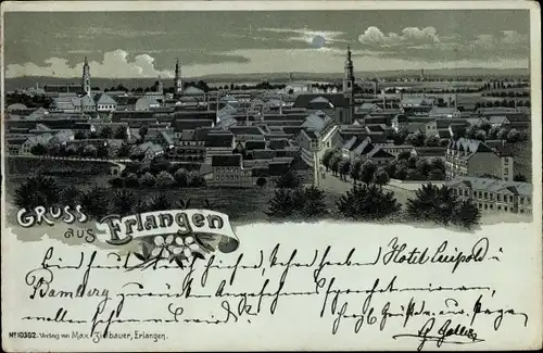 Mondschein Litho Erlangen in Mittelfranken Bayern, Panorama