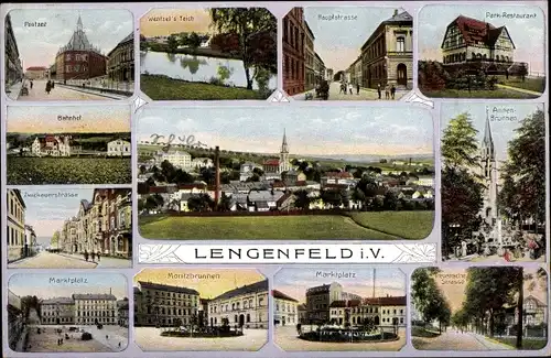 Ak Lengenfeld im Vogtland, Postamt, Markt, Treuensche Str., Hauptstraße, Park Restaurant