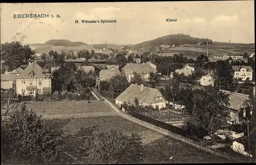 Ak Ebersbach in Sachsen Oberlausitz, Panorama, Spinnerei H. Wünsche, Klunst