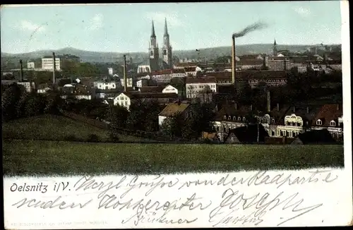 Ak Oelsnitz im Vogtland, Gesamtansicht, Kirche, Fabriken