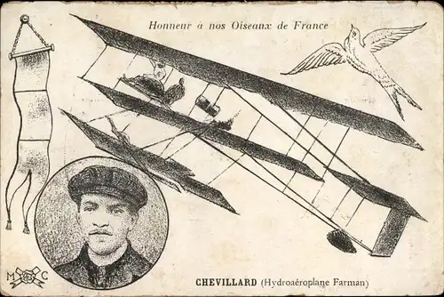 Ak Honneur a nos Oiseaux de France, Chevillard, Hydroaeroplane Farman