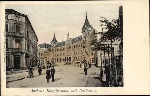 Ak Aachen in Nordrhein Westfalen, Hauptpostamt, Karlshaus