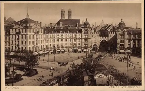 Ak München Bayern, Karlsplatz Rondell, Karlstor, Straßenbahn