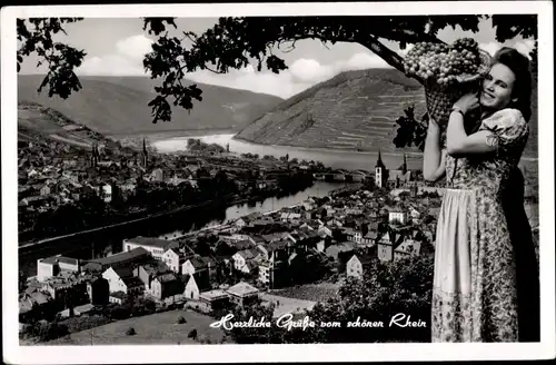 Ak Bingen am Rhein, Ort, Mädel mit Traubenkorb