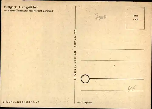 Künstler Ak Borchard, Herbert, Stuttgart am Neckar, Turmgässchen