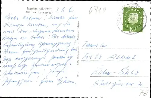 Ak Frankenthal in der Pfalz, Blick vom Wormser Tor