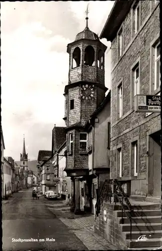 Ak Stadtprozelten am Main Unterfranken, Stadtapotheke, Glockenturm