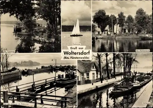 Ak Woltersdorf bei Berlin, Woltersdorfer Schleuse, Flakensee, Mühlenteich