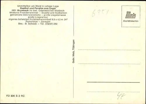 Ak Krumbach Fürth im Odenwald, Gasthof Pension zum Engel