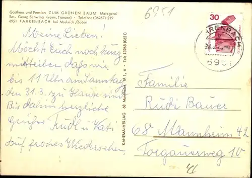 Ak Fahrenbach im Odenwald, Gasthaus zum Grünen Baum