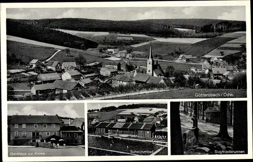 Ak Güttersbach Mossautal im Odenwald Hessen, Schwimmbad, Siegfriedbrunnen, Gasthaus zur Krone