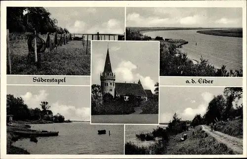 Ak Süderstapel Stapel Schleswig Holstein, Kirche, Eiderblick, Fischernetze